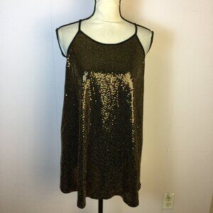 Torrid Cami Tank Top 2X Womans Plus Black Gold Sequin Sleeveless Holiday Sparkle